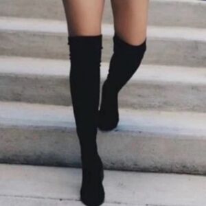 Steve Madden TAVA Black OTK Boots Over Knee Suede Block Heel Pointed Toe 6M NEW
